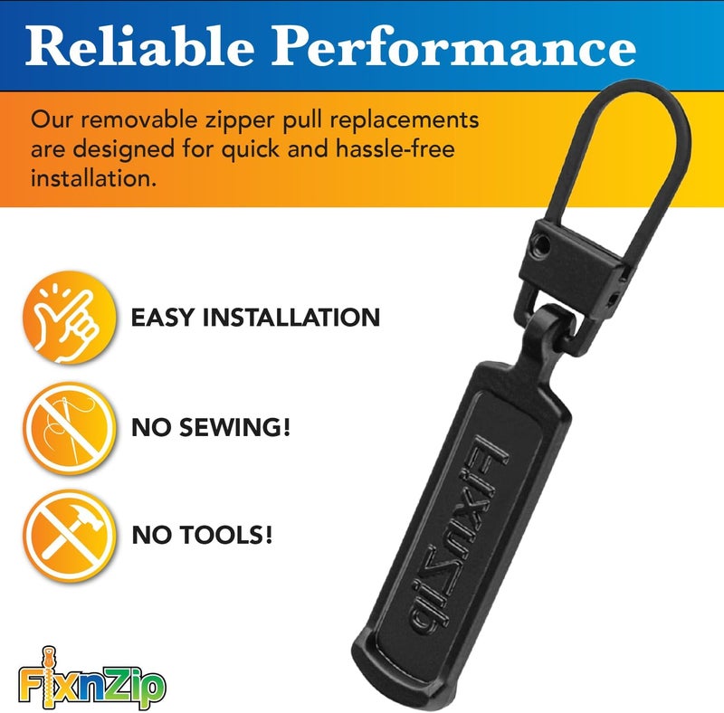 FixnZip Medium to Large Black Zipper Pull Replacements (4-Pack) | Universal Clip-On Pull Tabs for Zipper Repair, Sliders & Luggage, Jackets, Backpacks, Tents, Sleeping Bags & Outdoor Gear - Image 3